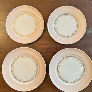 Limoges Federal Coral Pink-set Of 4 Small Plates-22 K Gold-vintage Plates
